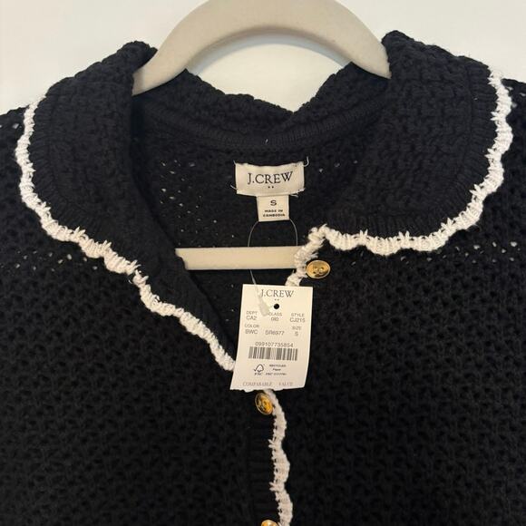 NWT J.Crew Short Sleeve Crochet Cardigan Sweater Black Size Small - Picture 3 of 6